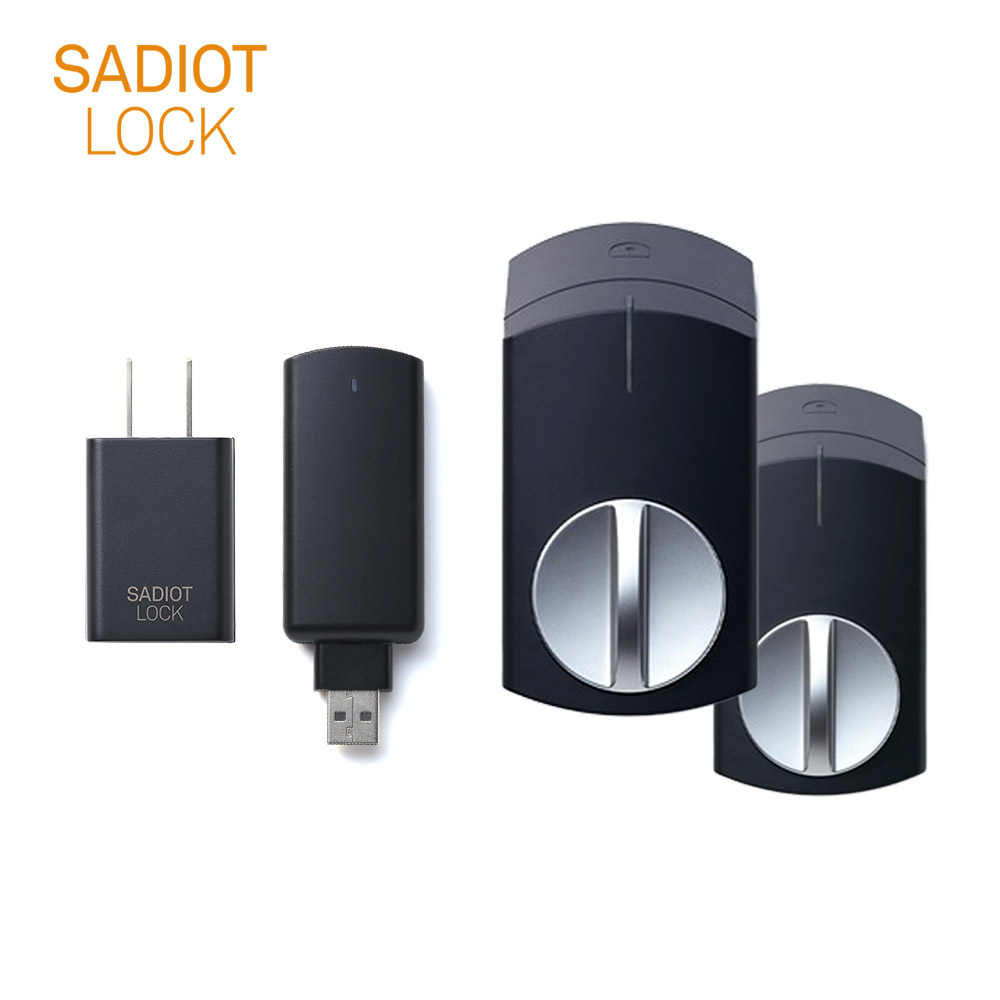 SADIOT LOCK スマートロック 本体(黒×2台) + Hub(黒×1個) + アダプター(1個)【U-SHIN SHOWA サディオロック】