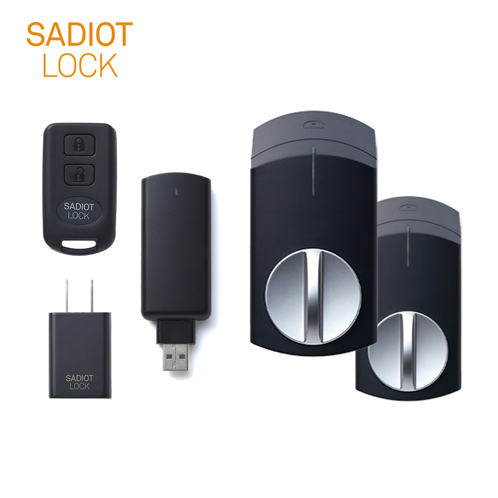 SADIOT LOCK スマートロック 本体(黒×2台) + Hub(黒×1個) + Key(1個) + アダプター(1個)【U-SHIN SHOWA  サディオロック】