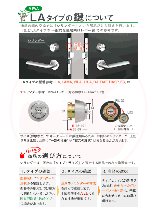 美和ロック 非常解錠付シリンダー LAタイプ オプション色【MIWA LA-6.EY】