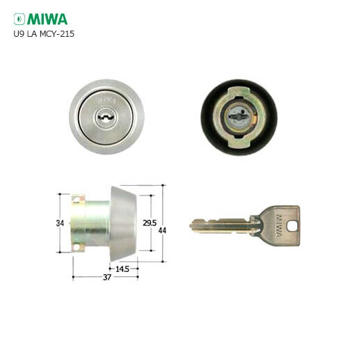 美和ロック U9シリンダー LAタイプ MCY-215 扉厚42-49mm ステンレス