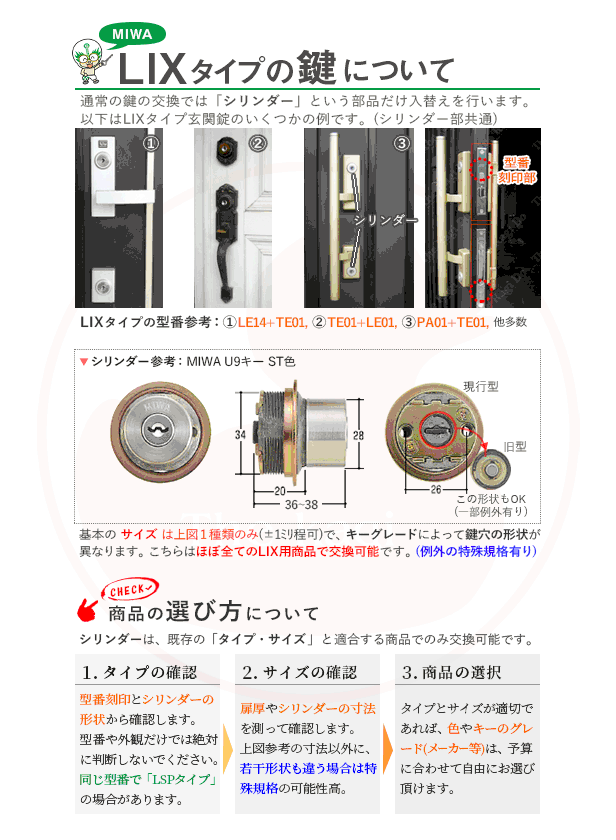 MIWA 美和ロック 鍵 シリンダー 交換用 PR シリンダー LIX+LIX ST色