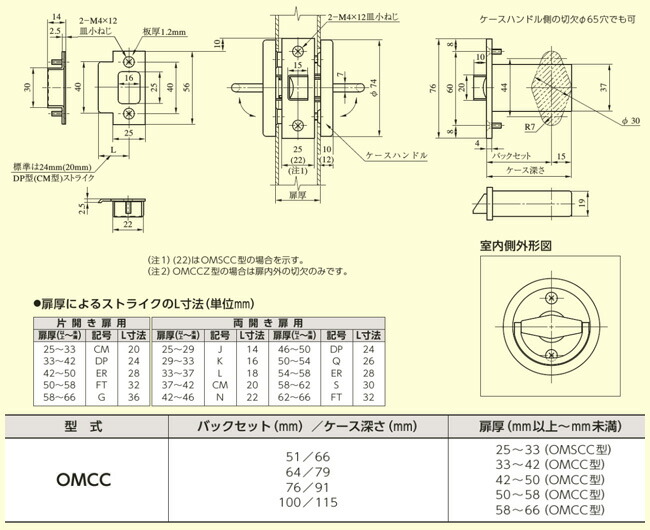 MIWA OMCC型 空錠 ドアノブ 交換 取替え【外側：ケースロックノブ