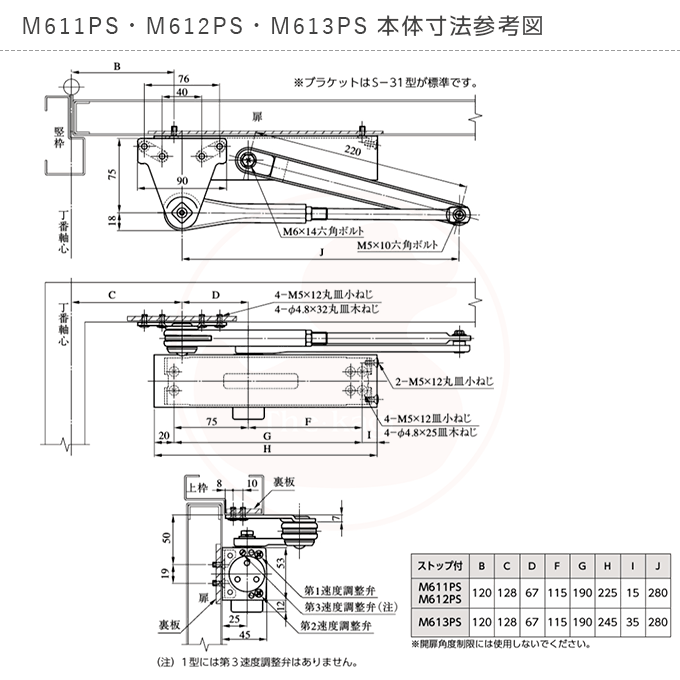 MIWA ドアクローザー M612PS パラレル型 ストップ付き【シルバー色】【美和ロック ドア―チェック M612-PS】